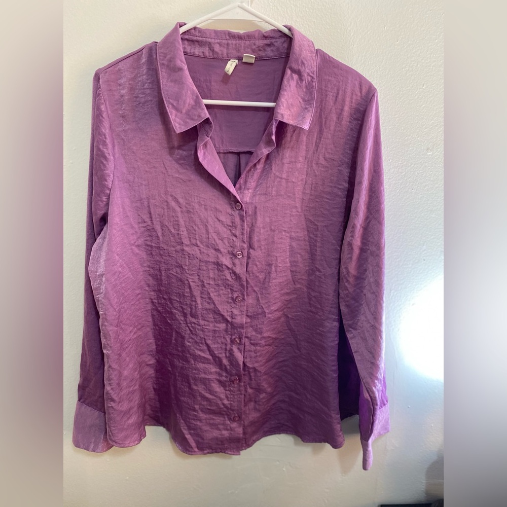 Cato Notched Collar Purple Button Down Top